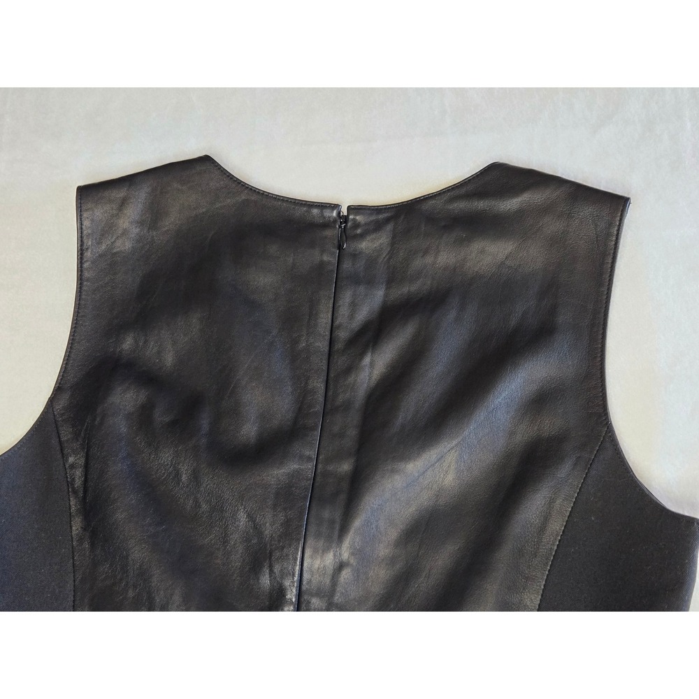 Banana Republic Womens Black Leather Front Ponte Sheath Dress V-Neck Size 12 - Picture 9 of 10